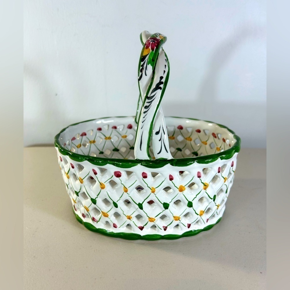 Ceramic hand painted basket